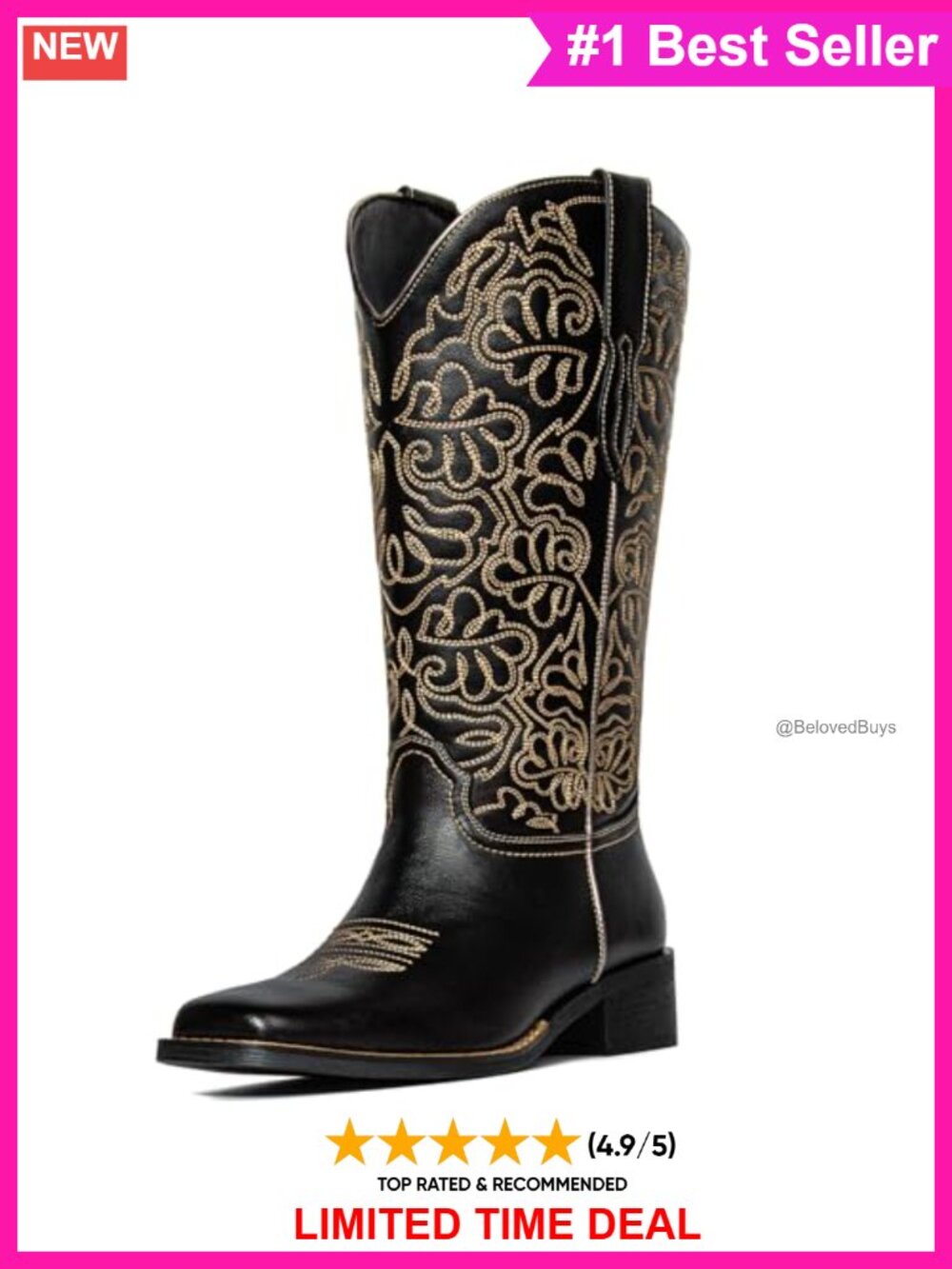 Women's Knee High Western Cowboy Boots Faux Leather Embroidered Pull On